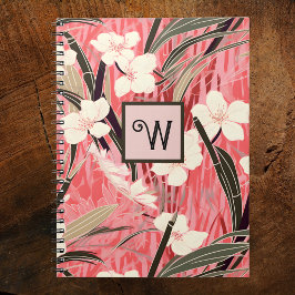 Asian Floral Pink Peach White Chinoiserie Monogram Notitieboek