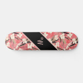 Asian Floral Pink Peach White Chinoiserie Monogram Persoonlijk Skateboard (Horizontaal)
