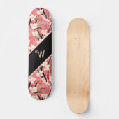 Asian Floral Pink Peach White Chinoiserie Monogram Persoonlijk Skateboard (Voorkant)