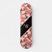 Asian Floral Pink Peach White Chinoiserie Monogram Persoonlijk Skateboard (Voorkant)