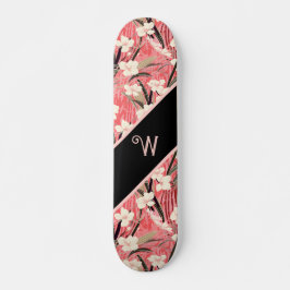 Asian Floral Pink Peach White Chinoiserie Monogram Persoonlijk Skateboard