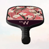 Asian Floral Pink Peach White Chinoiserie Monogram Pickleball Paddle