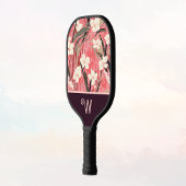 Asian Floral Pink Peach White Chinoiserie Monogram Pickleball Paddle