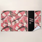 Asian Floral Pink Peach White Chinoiserie Monogram Strandlaken (Voorkant)