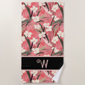 Asian Floral Pink Peach White Chinoiserie Monogram Strandlaken (Voorkant)