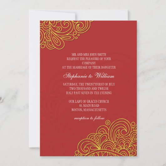 Asian Floral Swirl Wedding Invitation Kaart (Voorkant)