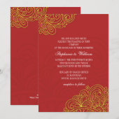 Asian Floral Swirl Wedding Invitation Kaart (Voorkant / Achterkant)