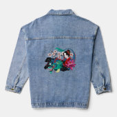 Asian Geisha Dragon Cherry Blossoms Blue Denim Jacket (Achterkant)