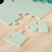 Asian Geisha Dragon Cherry Blossoms Blue Legpuzzel (Zijkant)
