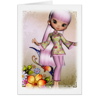Asian Girl Beauful Flowers Design 4 Kaart