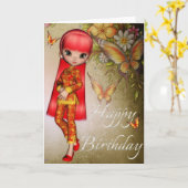 Asian Girl Beauful Flowers Happy Birthday Kaart 3 (Gele Bloem)