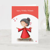 Asian Girl Dancing Personalized Red Birthday Kaart (Voorkant)