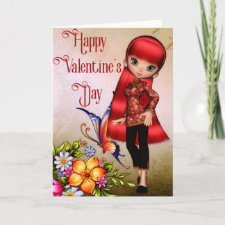 Asian Girl Happy Valentine's Day Wenskaart 1 Feestdagen Kaart