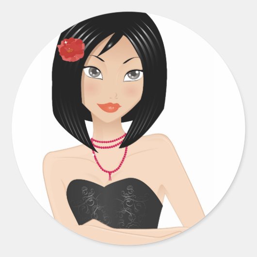 Asian Girl Ronde Sticker (Voorkant)