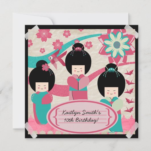 Asian Girls Birthday Invitation Kaart (Voorkant)