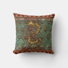 Asian Gold Dragon op gecorroded Metal-look Pillow Kussen