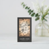 -Asian Gold Peacock en Lotus Black Linen Visitekaartje (Staand voorkant)