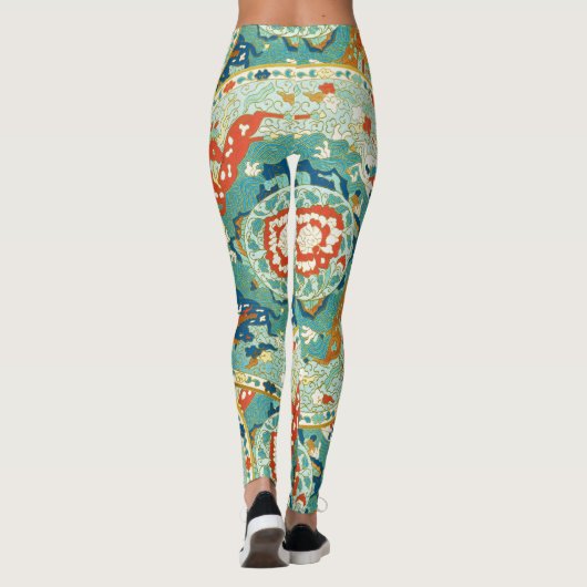 Asian Horse Lime Green en Blue Pattern Leggings (Achterkant)