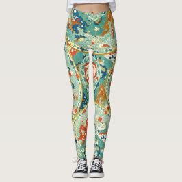 Asian Horse Lime Green en Blue Pattern Leggings