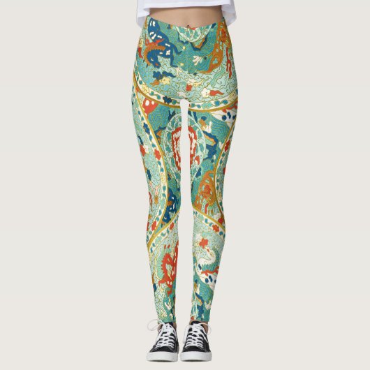 Asian Horse Lime Green en Blue Pattern Leggings (Voorkant)