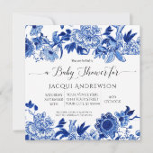 Asian Influence Blue White Floral Baby shower Kaart (Voorkant)