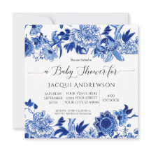 Asian Influence Blue White Floral Baby shower