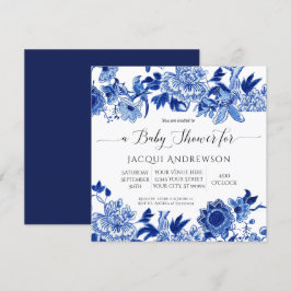 Asian Influence Blue White Floral Baby shower Kaart