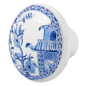 Asian Influence Blue White Floral Bird and Pagoda Keramische Knop (Rechts)