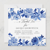 Asian Influence Blue White Floral | Bridal Tea Kaart (Voorkant)
