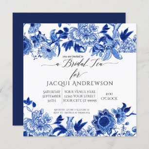 Asian Influence Blue White Floral   Bridal Tea Kaart
