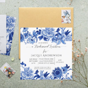 Asian Influence Blue White Floral Bridesmaid Kaart