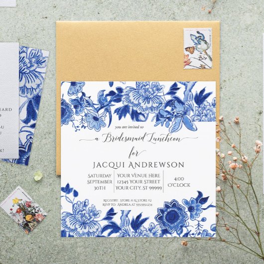 Asian Influence Blue White Floral Bridesmaid Kaart