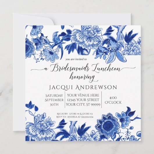 Asian Influence Blue White Floral Bridesmaids Kaart (Voorkant)