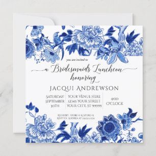 Asian Influence Blue White Floral Bridesmaids Kaart
