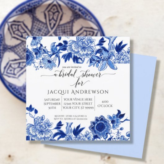 Asian Influence Light Blue Floral |Bridal Shower Kaart