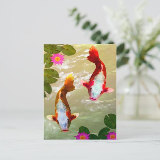 Asian Koi Fish Carp Digital Art Briefkaart (Staand voorkant)
