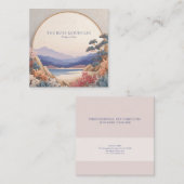Asian Landscape Gold Circle Floral Serene Vierkante Visitekaartje (Voorkant / Achterkant)