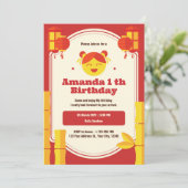 Asian Lantern 1st Birthday Invitation Kaart (Staand voorkant)