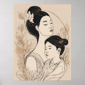 Asian Mother & Daughter – Minimalist Boho Line Art Poster (Voorkant)