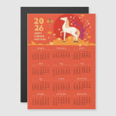 Asian New Year 2026 Horse Magnetic Card Calendar  (Voorkant / Achterkant)