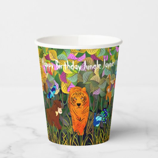 Asian Oerwoud Tiger Sun Beer Peacock Monkey Papieren Bekers (Links)