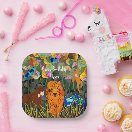 Asian Oerwoud Tiger Sun Beer Peacock Monkey Papieren Bordje (Feest)