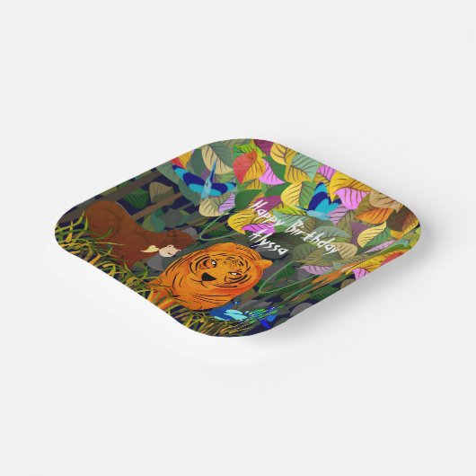 Asian Oerwoud Tiger Sun Beer Peacock Monkey Papieren Bordje (Gebogen)