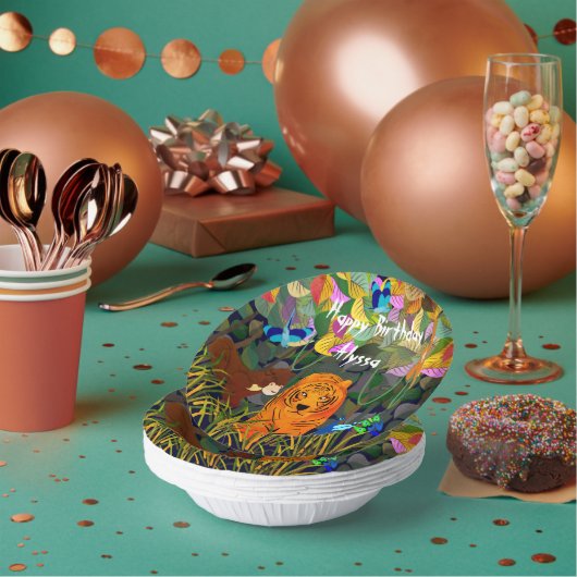 Asian Oerwoud Tiger Sun Beer Peacock Monkey Papieren Kommen (Multi)