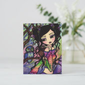 Asian Owl Berry Mermaid Fairy Fantasy Art Girl Briefkaart (Staand voorkant)