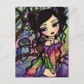 Asian Owl Berry Mermaid Fairy Fantasy Art Girl Briefkaart (Voorkant)