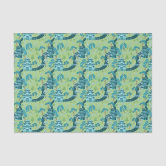 Asian Pattern Blue Green Tissuepapier (Voorkant)