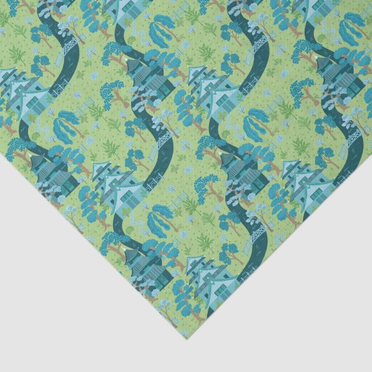 Asian Pattern Blue Green Tissuepapier (Detail)