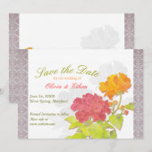 Asian Peony Damask Wedding Save the Date (Voorkant / Achterkant)