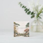 Asian Pine Tree Garden Serene Waterscape Artistic Vierkante Visitekaartje (Staand voorkant)